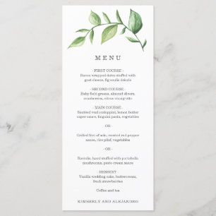 Elegante einfache Grüne Rustikale Hochzeit Menükarte