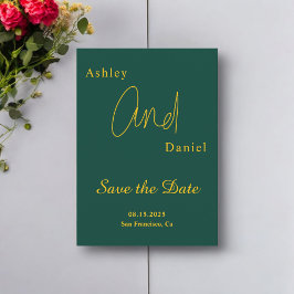 Elegante einfache grüne und goldene Hochzeit mit m Save The Date