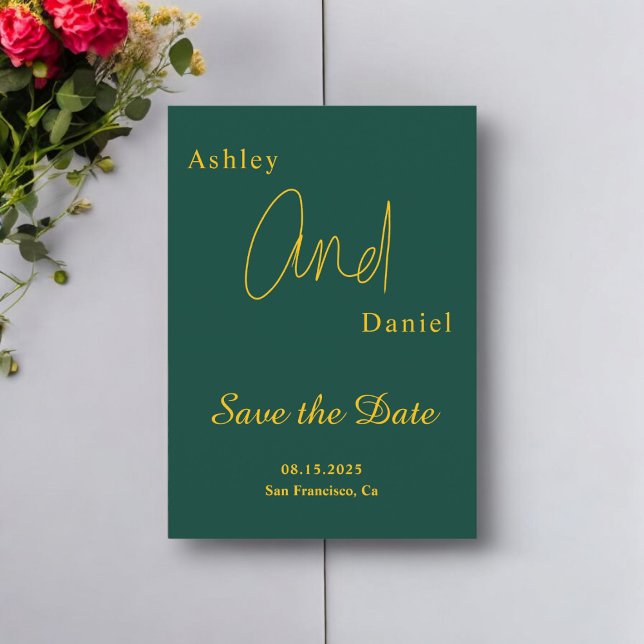 Elegante einfache grüne und goldene Hochzeit mit m Save The Date (Von Creator hochgeladen)