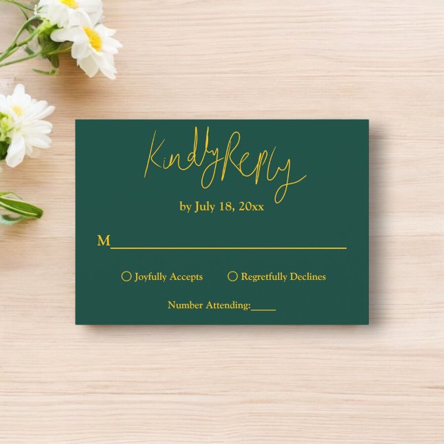 Elegante einfache grüne und goldene Hochzeit RSVP Karte (Von Creator hochgeladen)