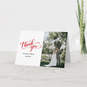 Elegante einfache Herzschrift-Foto-Hochzeit Dankeskarte