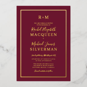 Elegante einfache Hochzeit an der Real Gold Border Folieneinladung