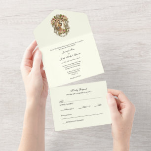 Elegante einfache Hochzeit der Katholischen Elfenb All In One Einladung