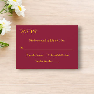 Elegante einfache Hochzeit in Burgund und Gold Mod RSVP Karte