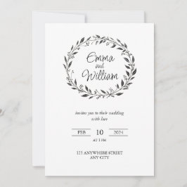 Elegante, einfache Hochzeit mit Blumen Einladung