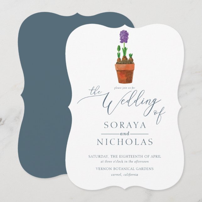 Elegante einfache Hochzeit mit Flora und Fauna Einladung (Vorne/Hinten)