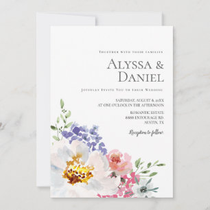 Elegante einfache Hochzeit mit floralen Wasserfarb Einladung