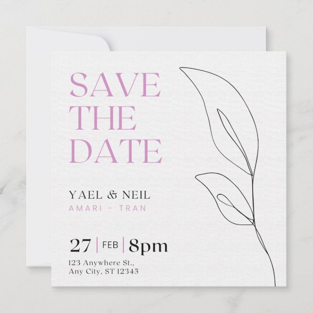 Elegante einfache Hochzeit Save the Date Einladung (Vorderseite)