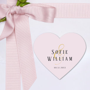 Elegante einfache Hochzeitnamen Datum rosa Aufkleb Herz-Aufkleber
