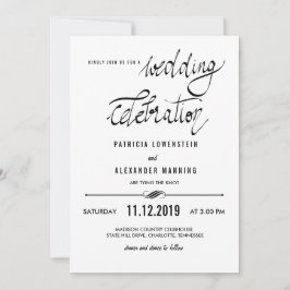 Elegante einfache Hochzeits-Feier-Typografie Einladung