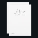 Elegante einfache kalligraphische Hochzeit Hinweiskarte<br><div class="desc">Diese elegante, einfache kalligraphische Hochzeitsratenkarte ist perfekt für eine rustikale Hochzeit. Das einfache und elegante Design zeichnet sich durch klassische und extravagante Schriftzeichen in Schwarz und Weiß aus. Diese Karten sind ideal für Hochzeiten, Brautparty, Babydusche, Graduiertenfest u.v.m. Personalisieren Sie die Karten mit den Namen der Braut und Bräutigam, den Eltern,...</div>