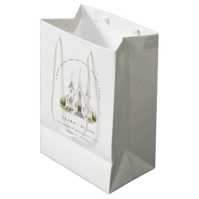 Elegante Einfache katholische Wasserfarbenkirche H Mittlere Geschenktüte (Vorderseite Schrägansicht)