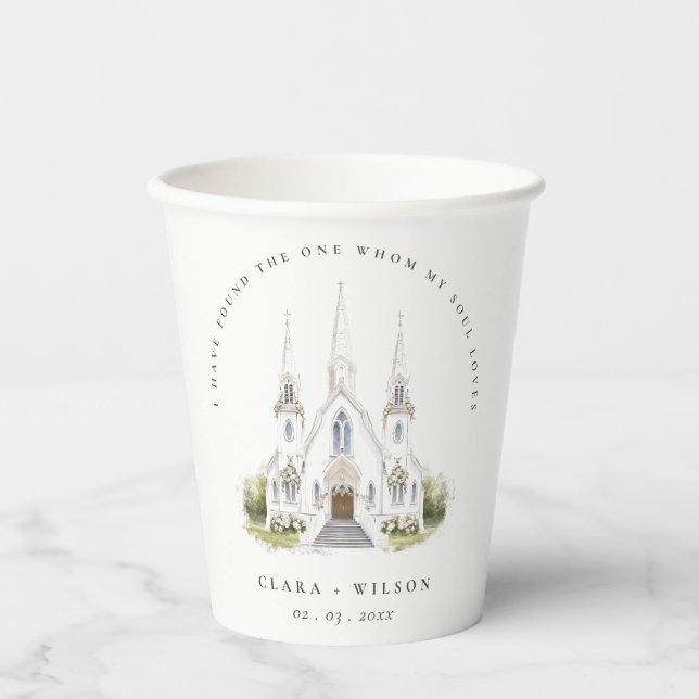 Elegante Einfache katholische Wasserfarbenkirche H Pappbecher (Vorderseite)