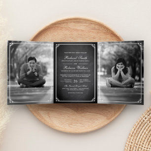 Elegante einfache klassische Schiefertafel-Foto-Ho Dreifach Gefaltete Einladung