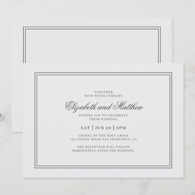 Elegante einfache klassische White Wedding Einladung (Vorne/Hinten)