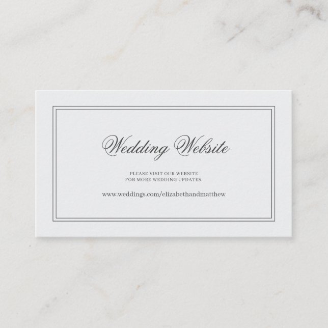 Elegante, einfache, klassische White Wedding Websi Begleitkarte (Vorderseite)