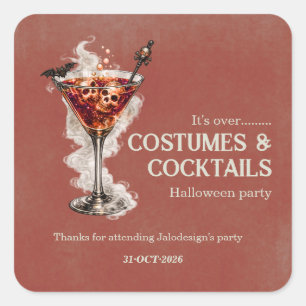 Elegante einfache Kostüme Cocktails Halloween-Part Quadratischer Aufkleber