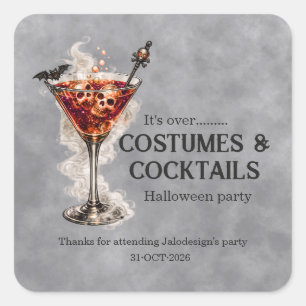 Elegante einfache Kostüme Cocktails Halloween-Part Quadratischer Aufkleber