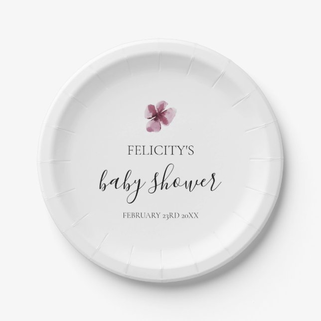 Elegante einfache Lila Girl-Babydusche Pappteller (Vorderseite)