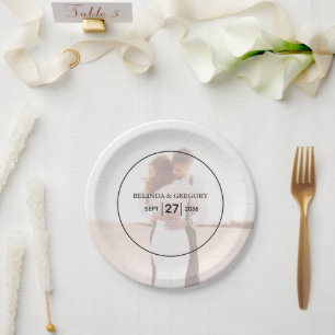 Elegante einfache minimalistische Foto-Hochzeit Pappteller