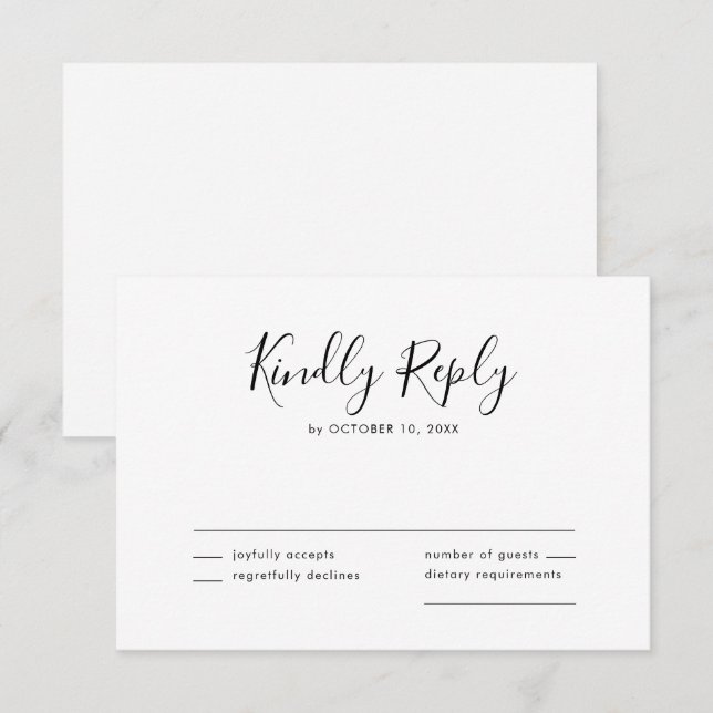 Elegante, einfache Minimalistische Hochzeit RSVP Karte (Vorne/Hinten)