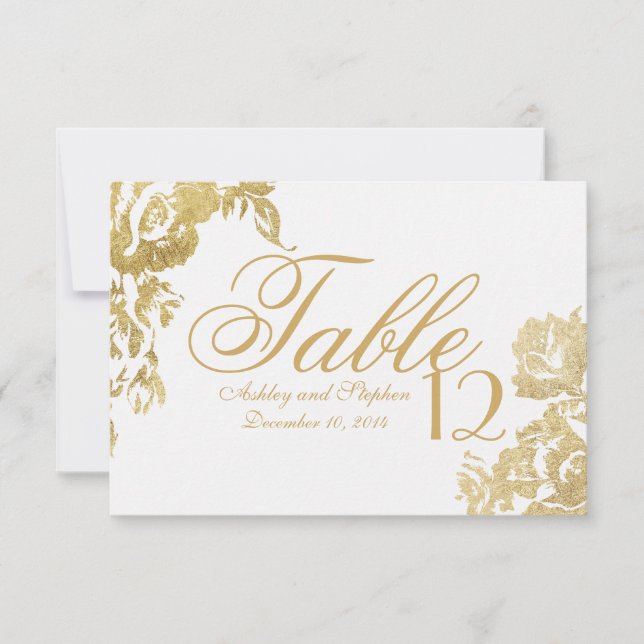 Elegante einfache moderne florale goldene Tischnum Einladung (Vorderseite)