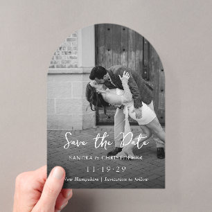 Elegante einfache moderne Hochzeit Foto Save-the-D Acryleinladungen