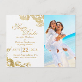 Elegante Einfache moderne Rose Blumengold Rett Dat Ankündigungspostkarte