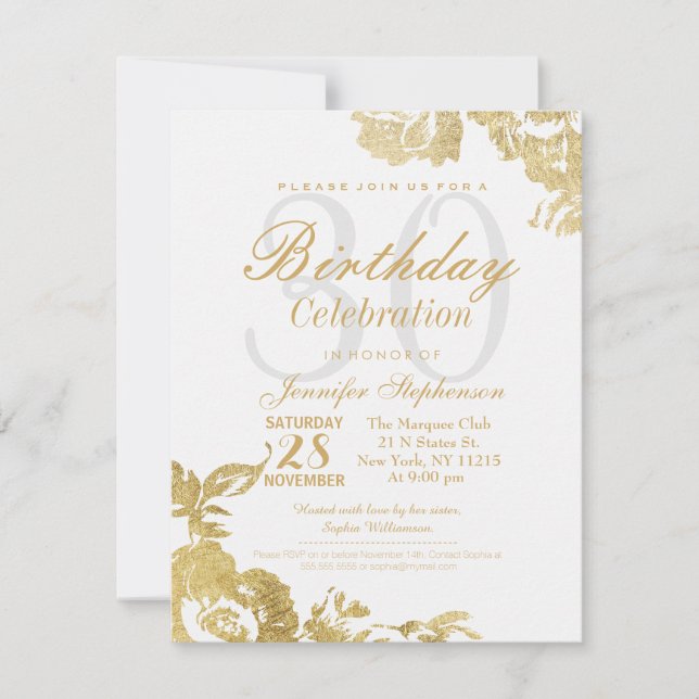 Elegante einfache moderne Rose Floral Gold Geburts Einladung (Vorderseite)