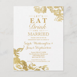 Elegante Einfache Moderne Rose Floral Gold Verlobu Einladung