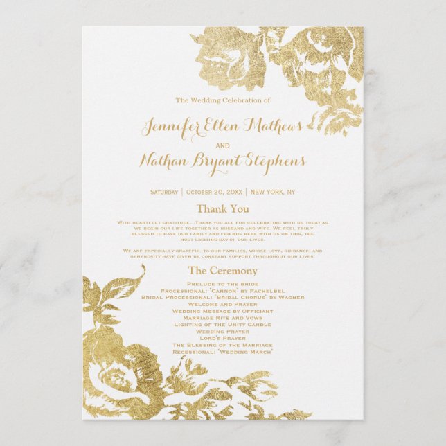 Elegante Einfache moderne Rose Hochzeit der Blumen Programm (Vorderseite)