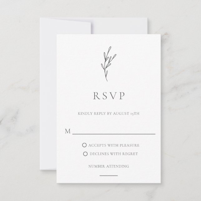 Elegante einfache monochrome botanische Leaf-Klass RSVP Karte (Vorderseite)