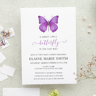 Elegante, einfache Niedliche Lila Butterfly Babydu Einladung