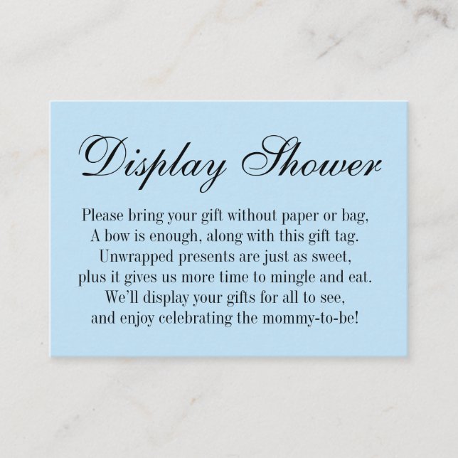Elegante, einfache No Wrap Babydusche, Baby Blue Begleitkarte (Vorderseite)