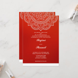 Elegante einfache Orange Red Paisley Indian Hindu Einladung