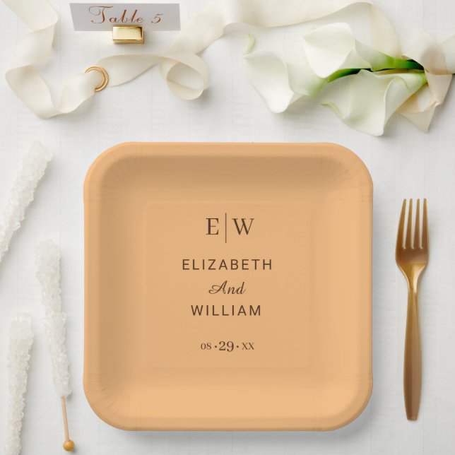 Elegante Einfache Pfirsicheife Pappteller (Hochzeit)