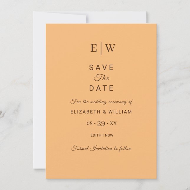 Elegante Einfache Pfirsicheife Save The Date (Vorderseite)