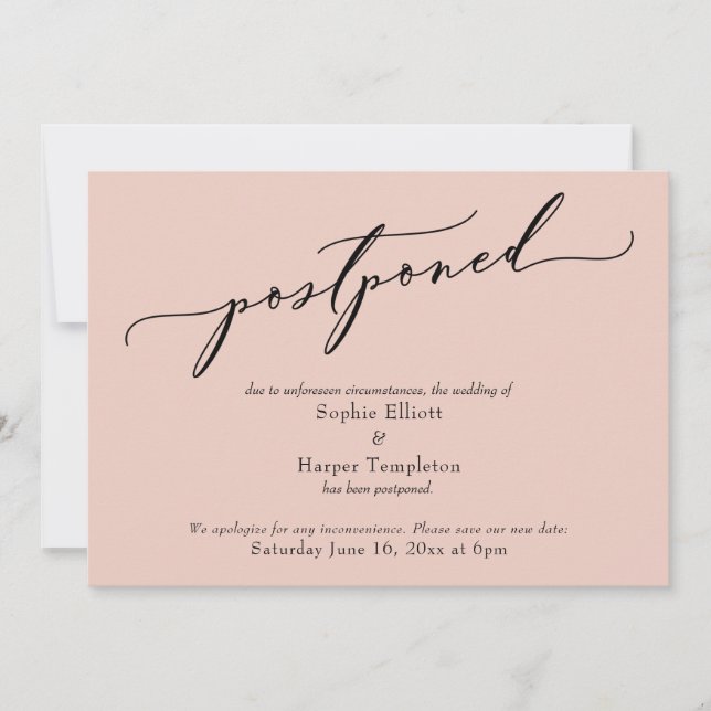 Elegante, einfache Rosa-Hochzeitskarte verzögert Einladung (Vorderseite)