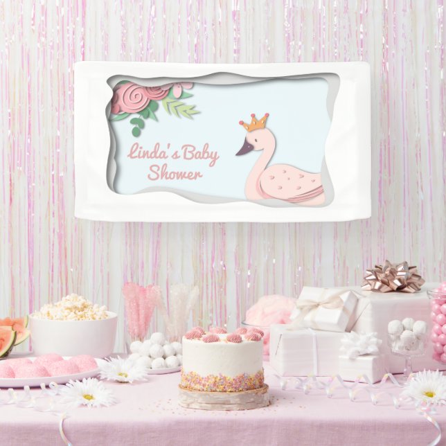 Elegante einfache Rosa Swan Princess Baby Dusche Banner (Party)