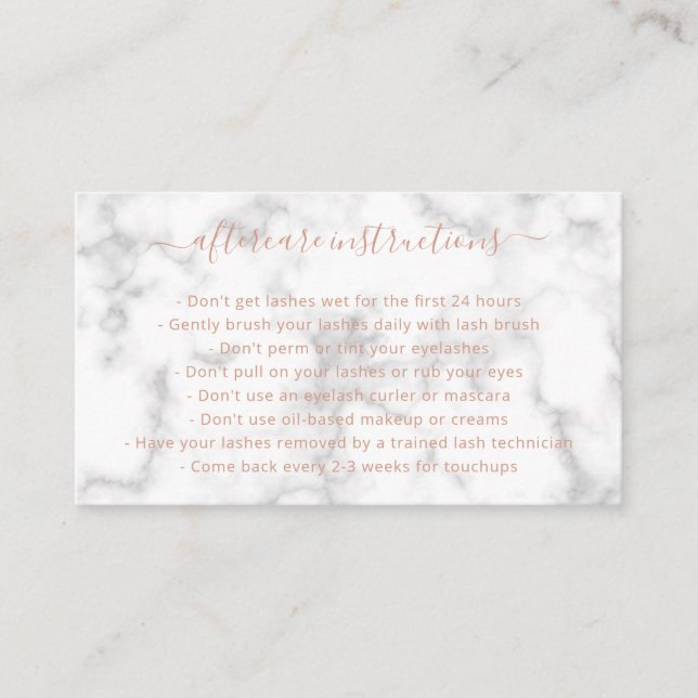 Elegante einfache Rose Gold Marmor Lashes Visitenkarte (Vorderseite)