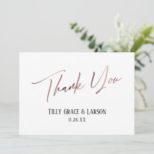 Elegante einfache Rose Gold Moderne Handschrift Dankeskarte