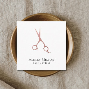Elegante einfache Rose Gold Scheren Haarstylistin Quadratische Visitenkarte