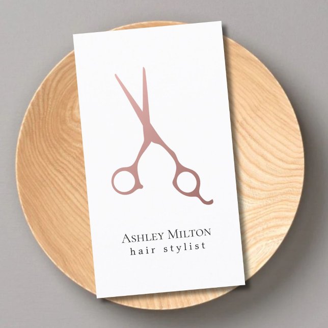Elegante einfache Rose Gold Scheren Haarstylistin Visitenkarte (Von Creator hochgeladen)