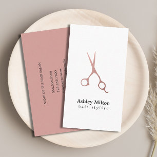 Elegante einfache Rose Gold Scheren Haarstylistin Visitenkarte