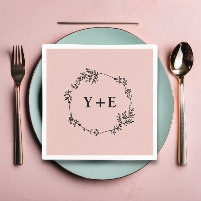 Elegante einfache Rose Mit Monogramm Hochzeit Serviette (Von Creator hochgeladen)