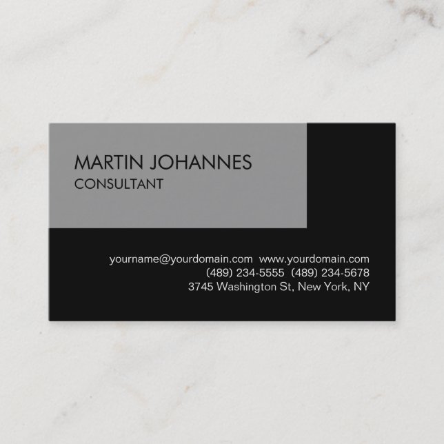 Elegante, einfache Schlichte Black Gray Business C Visitenkarte (Vorderseite)