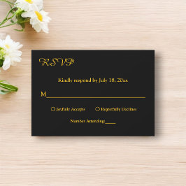 Elegante, einfache Schwarz-Gold-Hochzeit RSVP Karte