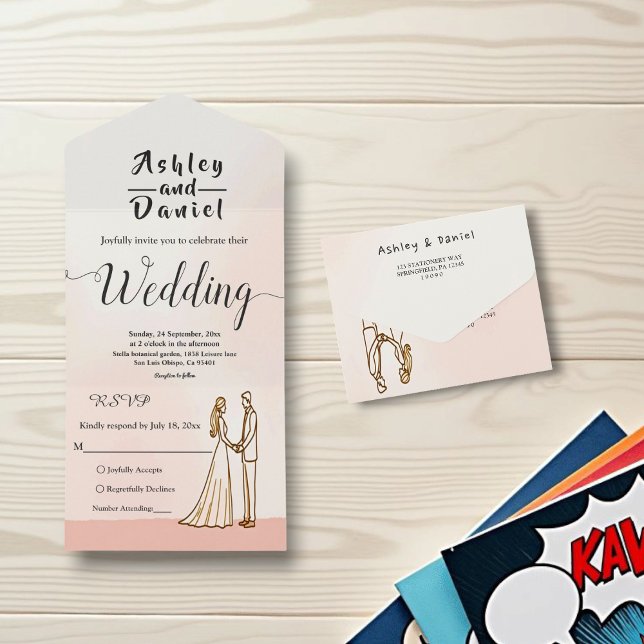 Elegante einfache Schwarz-Weiß-Braut-Hochzeit All In One Einladung (Von Creator hochgeladen)