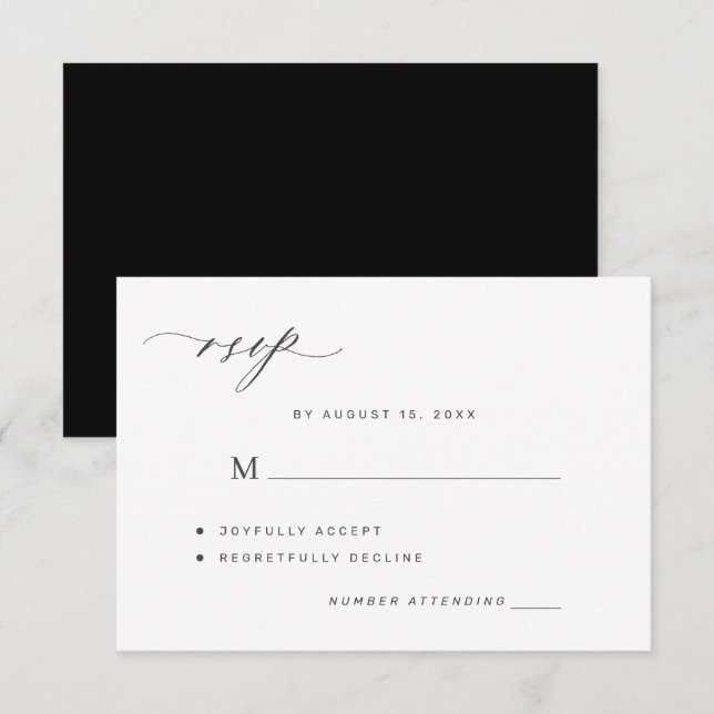 Elegante, einfache Schwarz-Weiß-Hochzeit RSVP Karte (Vorne/Hinten)