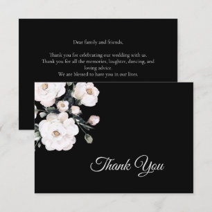 Elegante Einfache Schwarz-weiße Blumenhochzeit Dankeskarte